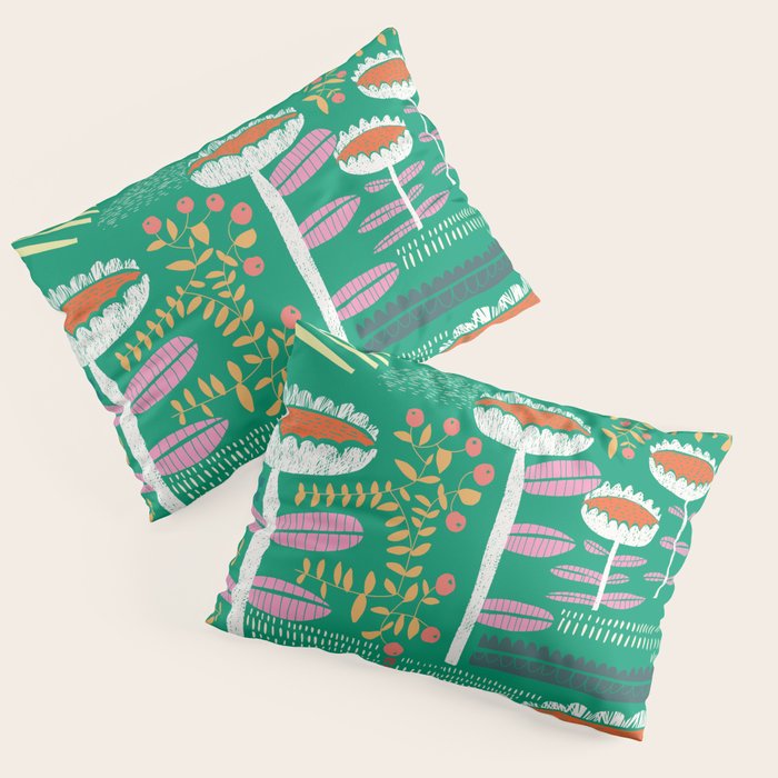 Block print bold flower green Pillow Sham Gallery Image 3