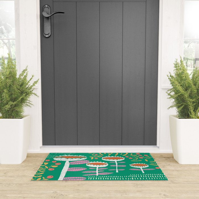 Block print bold flower green Welcome Mat Gallery Image 3