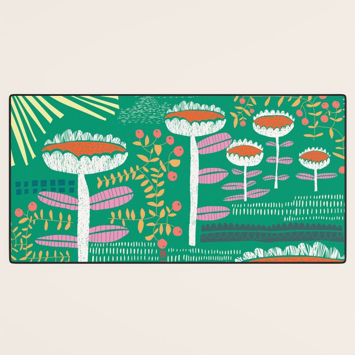 Block print bold flower green Desk Mat Gallery Image 3