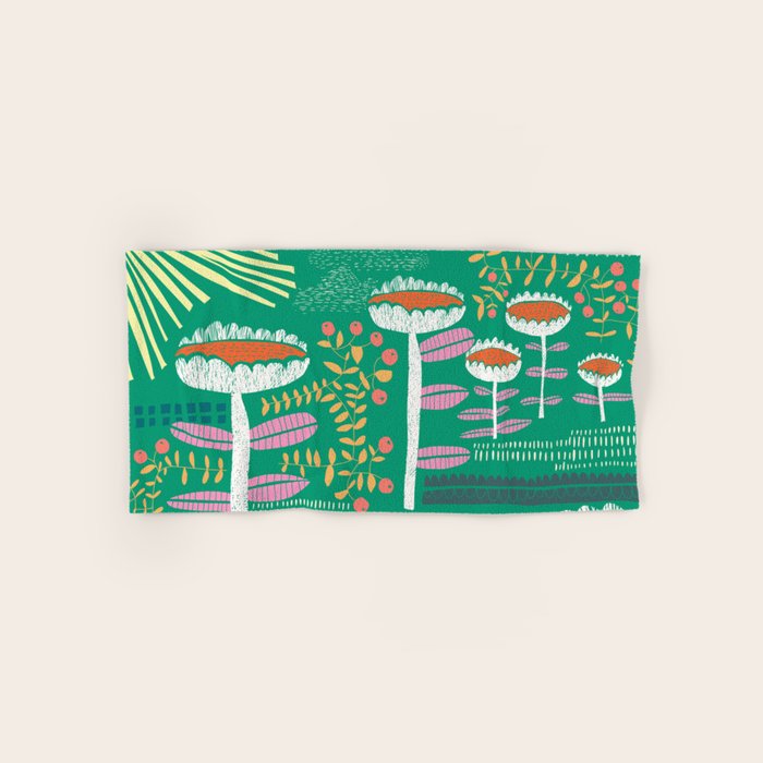 Block print bold flower green Bath Towel Gallery Image 1