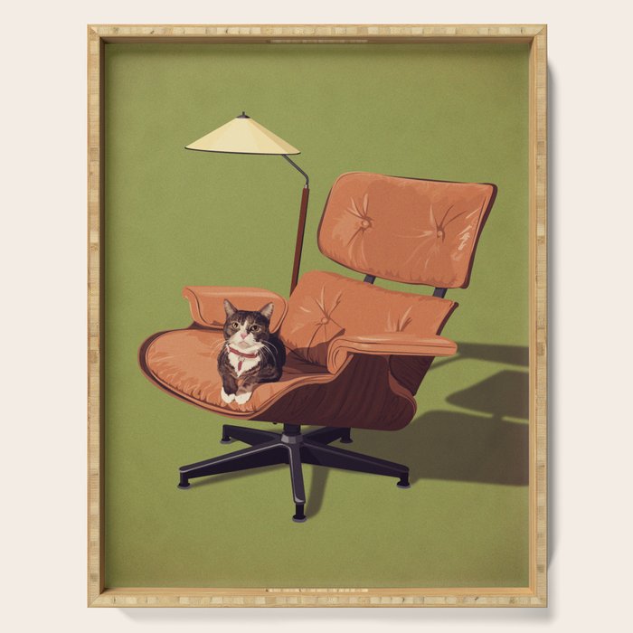 Cats on Chairs Deluxe Collection - Green Serving Tray Gallery Image 1
