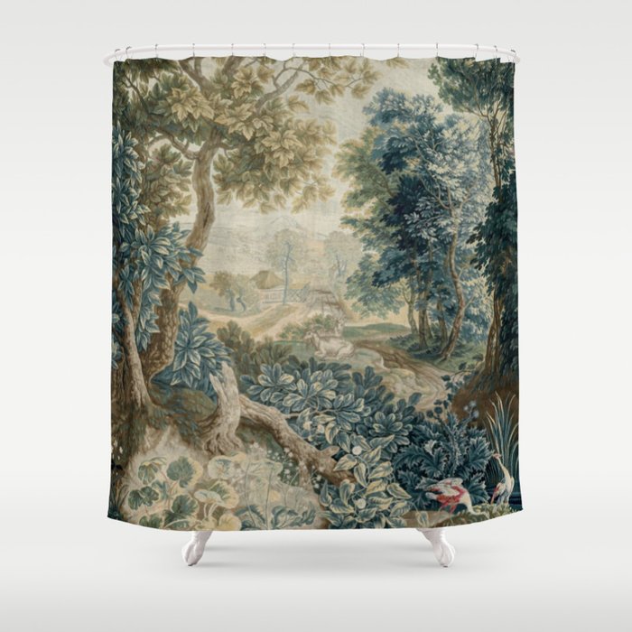 Antique 18th Century Flemish Verdure Tapestry Shower Curtain Gallery Image 1
