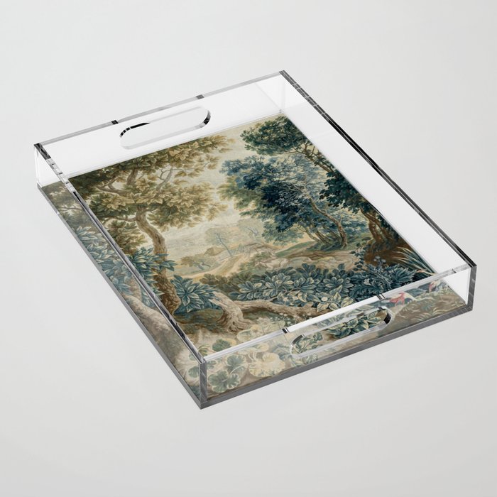 Antique 18th Century Flemish Verdure Tapestry Acrylic Tray Gallery Image 1