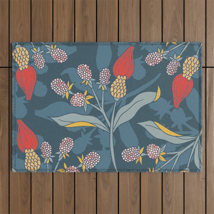 Retro floral shapes Outdoor Rug Gallery Image 1