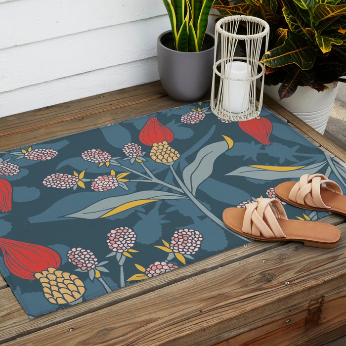 Retro floral shapes Outdoor Rug Gallery Image 2
