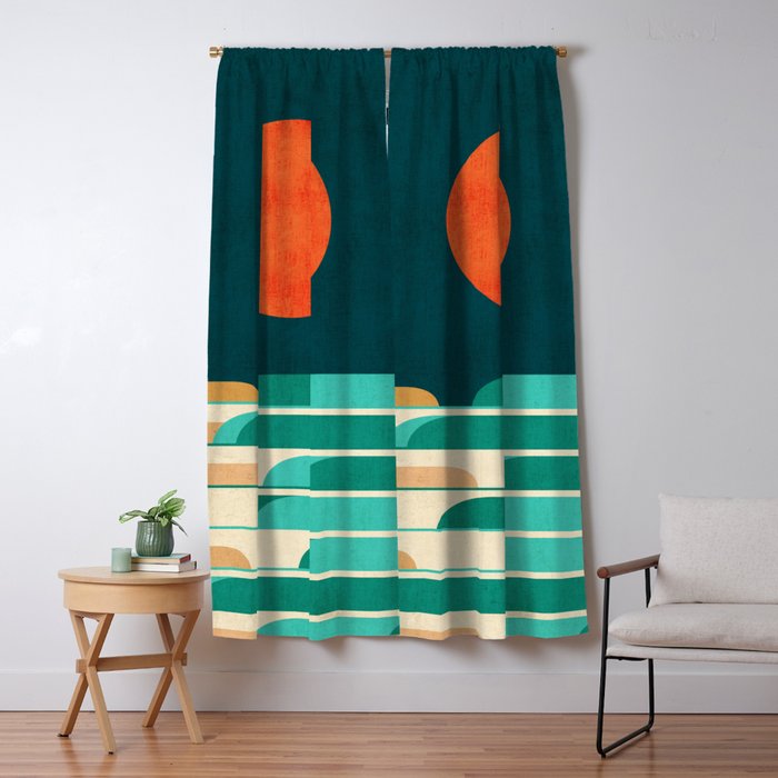 Chasing wave under the red moon Window Curtain Gallery Image 5