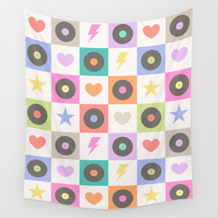 Colorful Checkerboard 80s - Pastel Colors Wall Tapestry Gallery Image 1