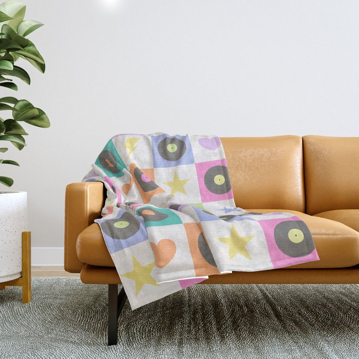 Colorful Checkerboard 80s - Pastel Colors Throw Blanket Gallery Image 1