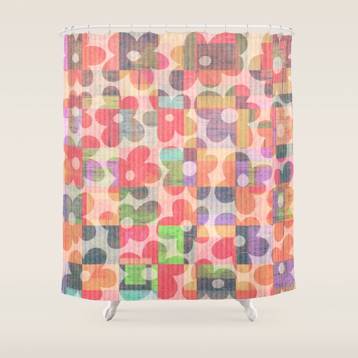 Retro Rainbow Daisy Quilt Shower Curtain Gallery Image 1