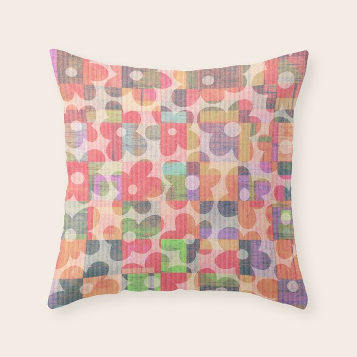 Retro Rainbow Daisy Quilt Throw Pillow Gallery Image 1