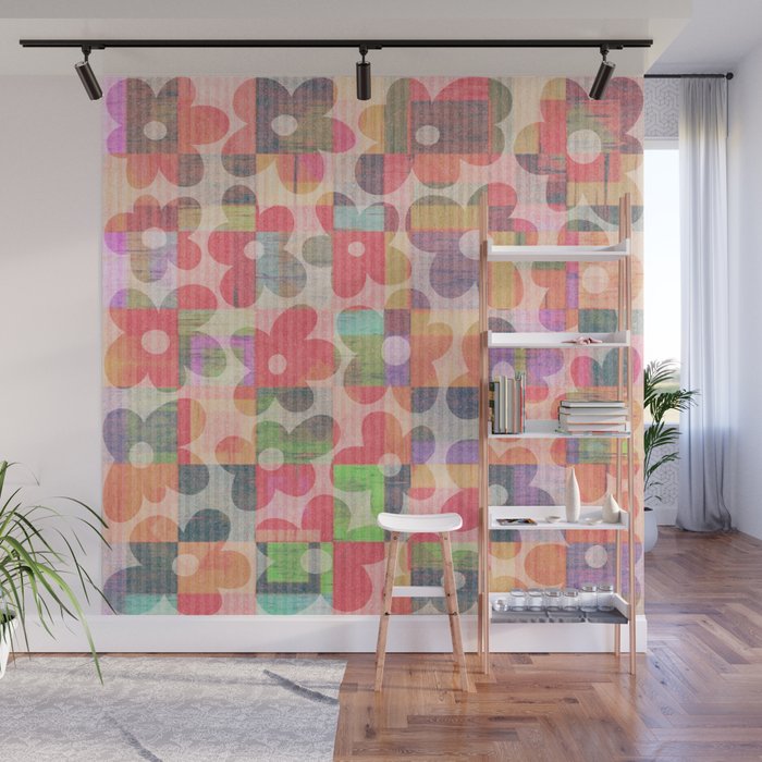 Retro Rainbow Daisy Quilt Wall Mural Gallery Image 1