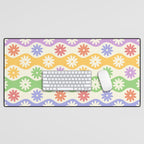 Retro Wavy Stripes with Colorful Flowers Desk Mat Gallery Image 1