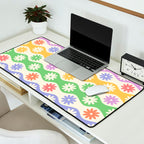 Retro Wavy Stripes with Colorful Flowers Desk Mat Gallery Image 2