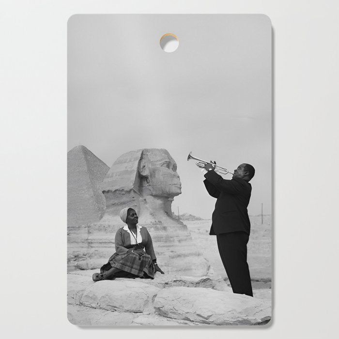 Louis Armstrong at the Spinx and Egyptian Pyrimids Vintage black and white photography / photographs Cutting Board Gallery Image 1