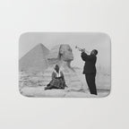 Louis Armstrong at the Spinx and Egyptian Pyrimids Vintage black and white photography / photographs Bath Mat Gallery Image 1