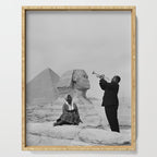 Louis Armstrong at the Spinx and Egyptian Pyrimids Vintage black and white photography / photographs Serving Tray Gallery Image 1