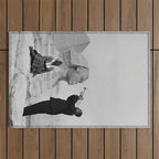 Louis Armstrong at the Spinx and Egyptian Pyrimids Vintage black and white photography / photographs Outdoor Rug Gallery Image 1