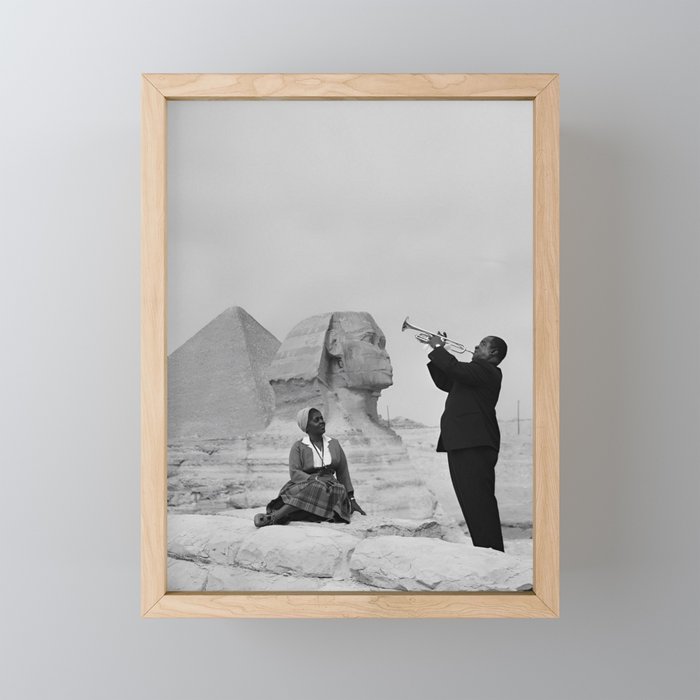 Louis Armstrong at the Spinx and Egyptian Pyrimids Vintage black and white photography / photographs Mini Art Print Gallery Image 1