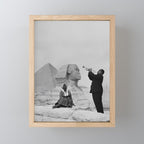 Louis Armstrong at the Spinx and Egyptian Pyrimids Vintage black and white photography / photographs Mini Art Print Gallery Image 1