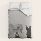 Louis Armstrong at the Spinx and Egyptian Pyrimids Vintage black and white photography / photographs Duvet Cover Gallery Image 6