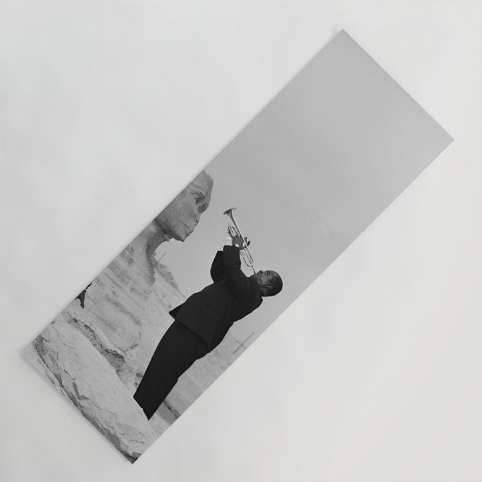 Louis Armstrong at the Spinx and Egyptian Pyrimids Vintage black and white photography / photographs Yoga Mat Gallery Image 1