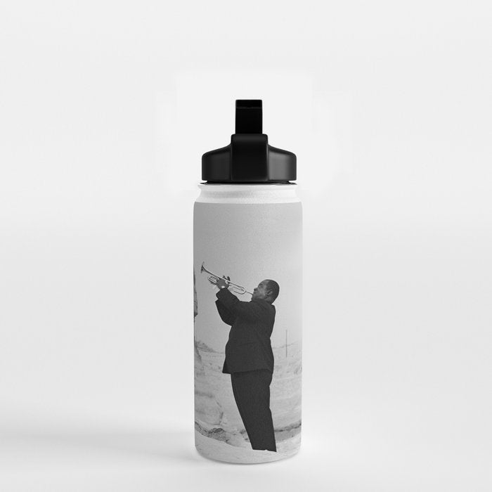 Louis Armstrong at the Spinx and Egyptian Pyrimids Vintage black and white photography / photographs Water Bottle Gallery Image 2