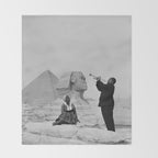 Louis Armstrong at the Spinx and Egyptian Pyrimids Vintage black and white photography / photographs Throw Blanket Gallery Image 2