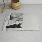 Louis Armstrong at the Spinx and Egyptian Pyrimids Vintage black and white photography / photographs Rug Gallery Image 1
