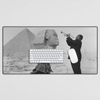 Louis Armstrong at the Spinx and Egyptian Pyrimids Vintage black and white photography / photographs Desk Mat Gallery Image 1