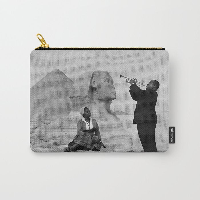 Louis Armstrong at the Spinx and Egyptian Pyrimids Vintage black and white photography / photographs Carry All Pouch Gallery Image 1