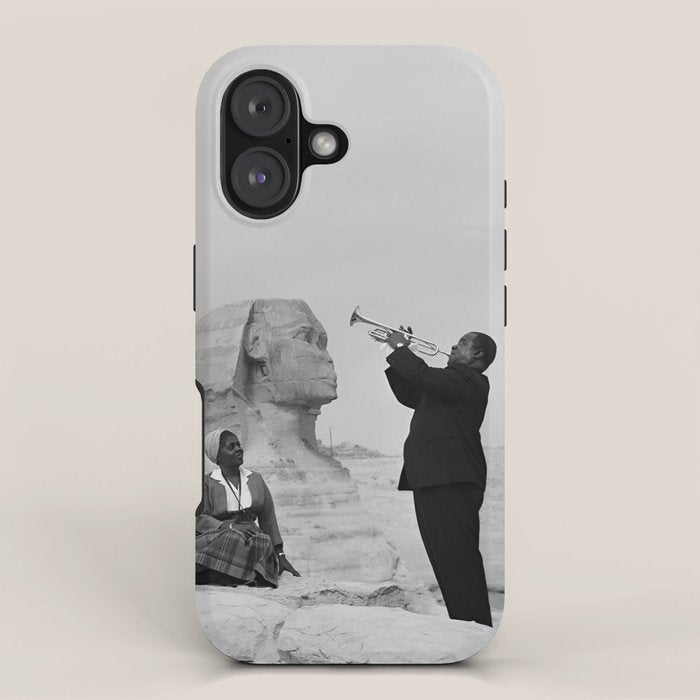 Louis Armstrong at the Spinx and Egyptian Pyrimids Vintage black and white photography / photographs iPhone Case Gallery Image 1