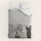 Louis Armstrong at the Spinx and Egyptian Pyrimids Vintage black and white photography / photographs Comforter Gallery Image 6
