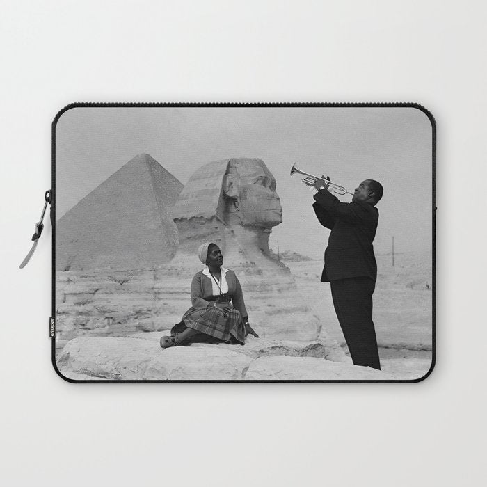 Louis Armstrong at the Spinx and Egyptian Pyrimids Vintage black and white photography / photographs Laptop Sleeve Gallery Image 1