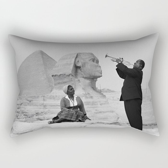 Louis Armstrong at the Spinx and Egyptian Pyrimids Vintage black and white photography / photographs Rectangular Pillow Gallery Image 2