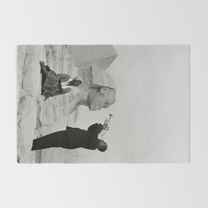 Louis Armstrong at the Spinx and Egyptian Pyrimids Vintage black and white photography / photographs Rug Gallery Image 2