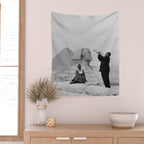 Louis Armstrong at the Spinx and Egyptian Pyrimids Vintage black and white photography / photographs Wall Tapestry Gallery Image 2