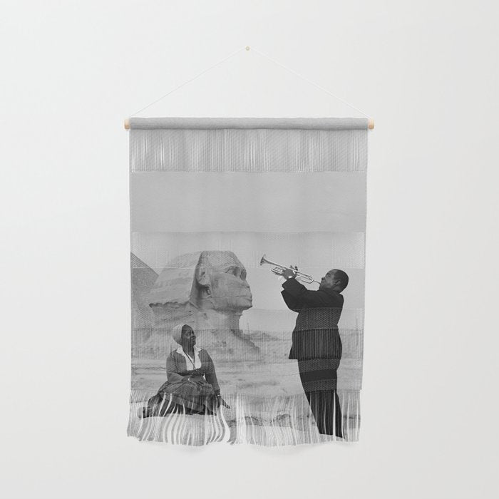 Louis Armstrong at the Spinx and Egyptian Pyrimids Vintage black and white photography / photographs Wall Hanging