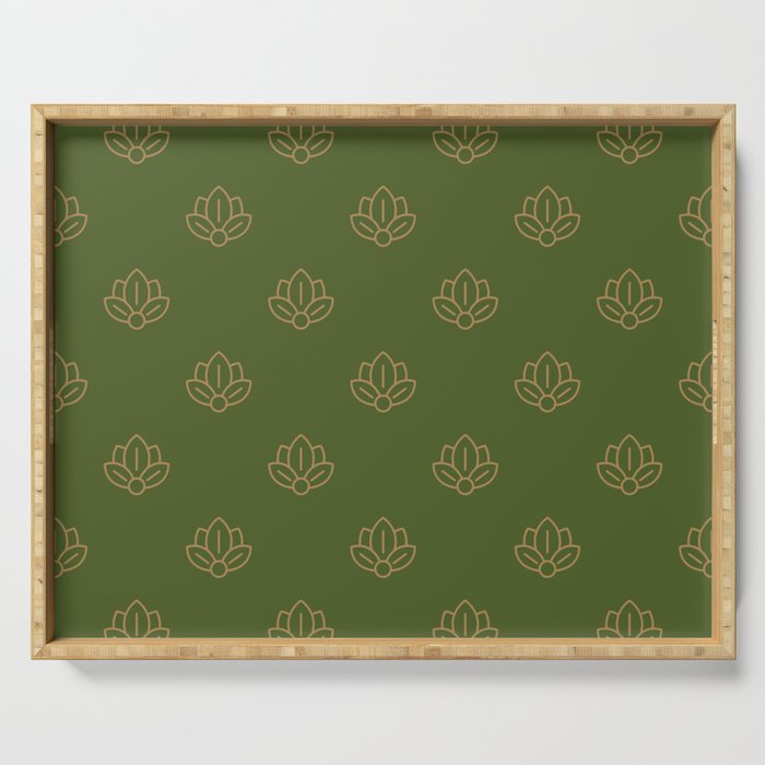 Gold Spiritual Lotus on Dark Olive Green Serving Tray Gallery Image 1