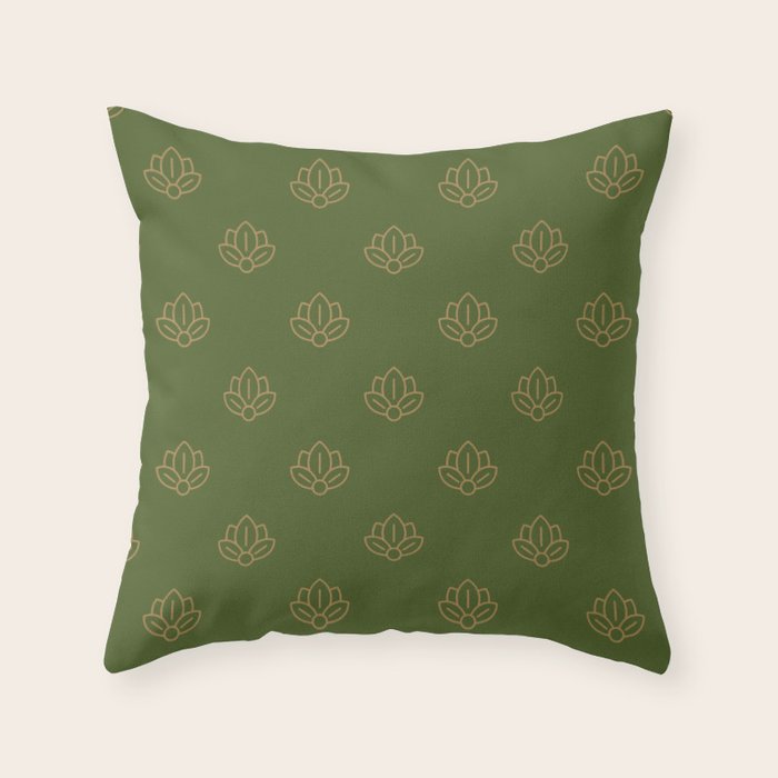 Gold Spiritual Lotus on Dark Olive Green Throw Pillow Gallery Image 6