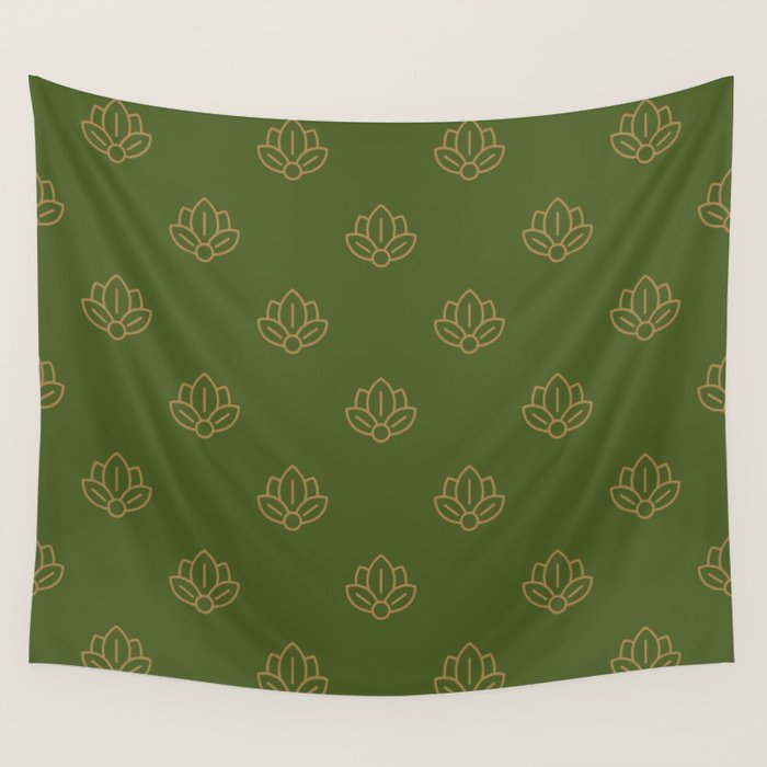 Gold Spiritual Lotus on Dark Olive Green Wall Tapestry Gallery Image 4