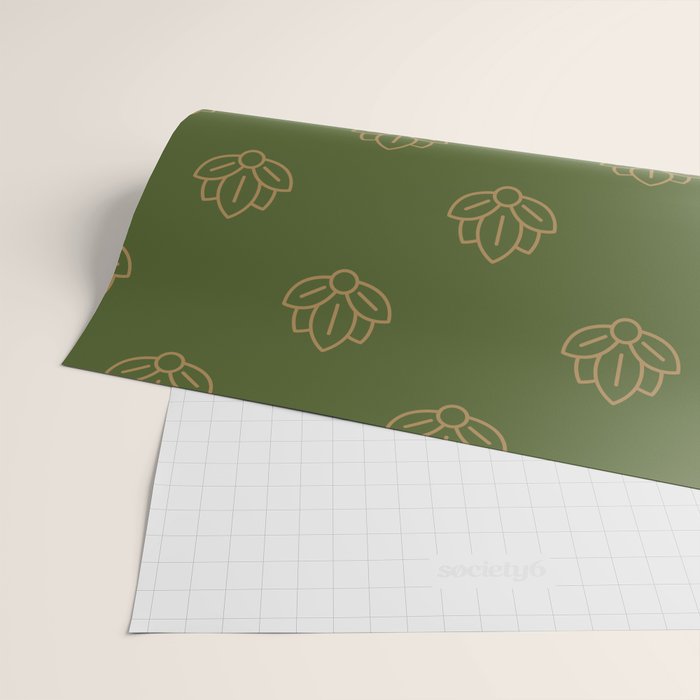 Gold Spiritual Lotus on Dark Olive Green Wrapping Paper Gallery Image 2