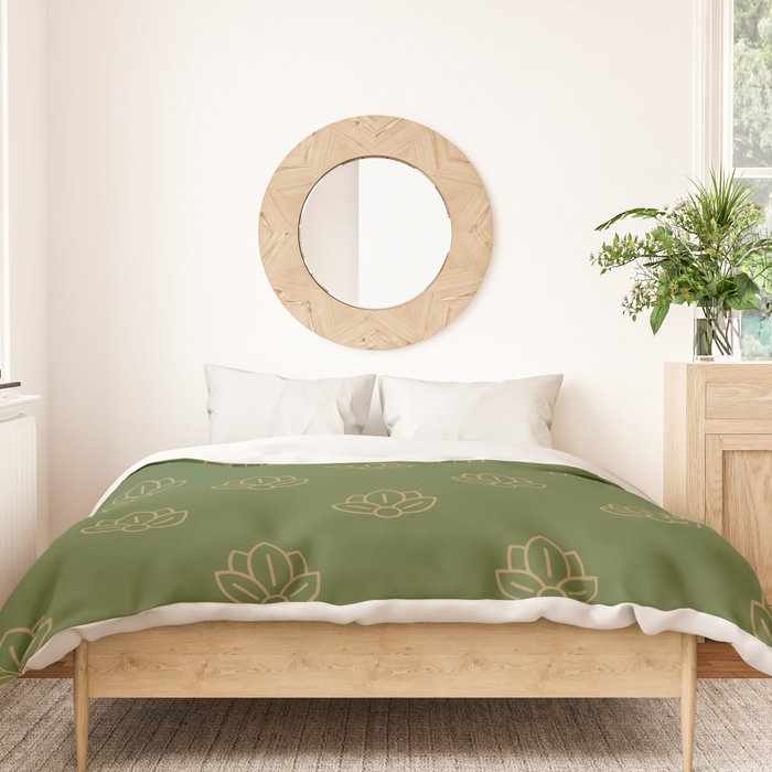 Gold Spiritual Lotus on Dark Olive Green Duvet Cover Gallery Image 3