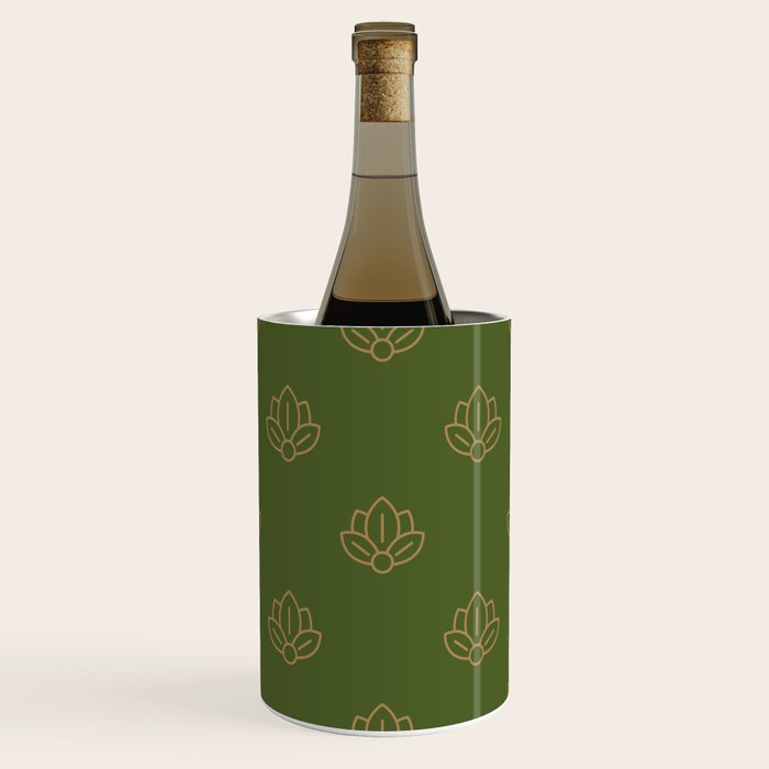 Gold Spiritual Lotus on Dark Olive Green Wine Chiller Gallery Image 1