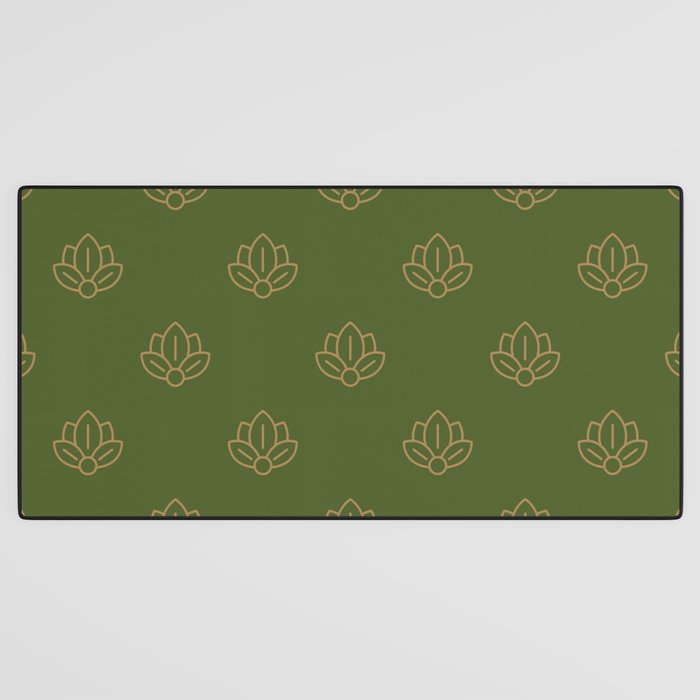 Gold Spiritual Lotus on Dark Olive Green Desk Mat Gallery Image 3