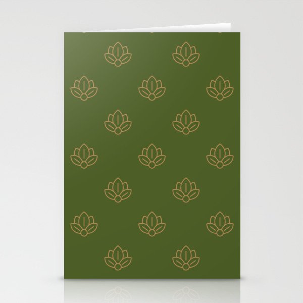 Gold Spiritual Lotus on Dark Olive Green Stationery Card Gallery Image 1