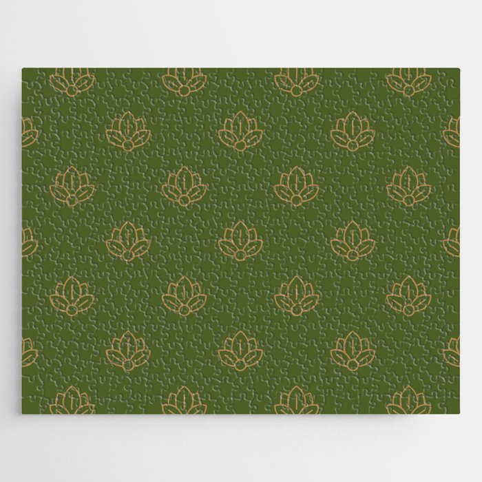 Gold Spiritual Lotus on Dark Olive Green Jigsaw Puzzle Gallery Image 1