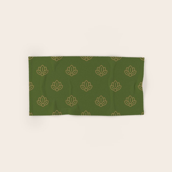 Gold Spiritual Lotus on Dark Olive Green Bath Towel Gallery Image 1