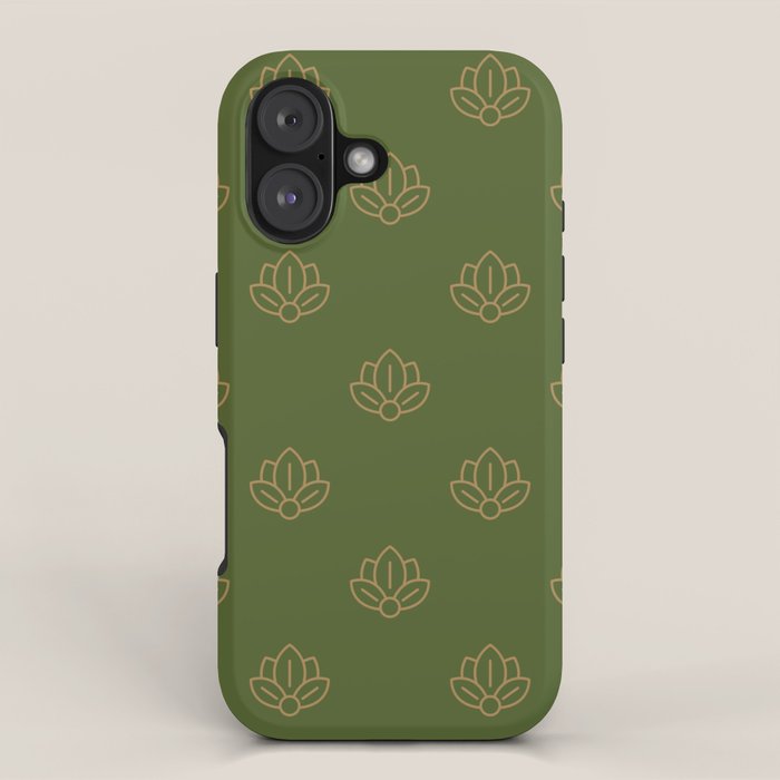 Gold Spiritual Lotus on Dark Olive Green iPhone Case Gallery Image 1