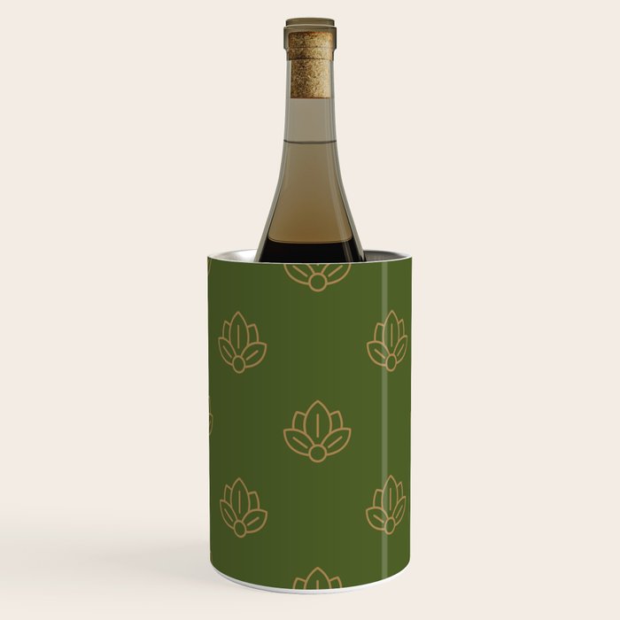 Gold Spiritual Lotus on Dark Olive Green Wine Chiller Gallery Image 2