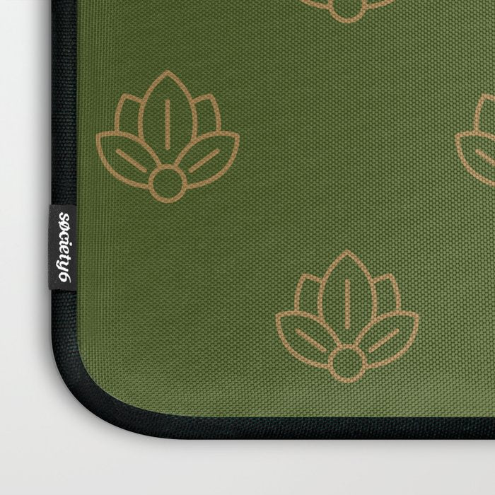 Gold Spiritual Lotus on Dark Olive Green Laptop Sleeve Gallery Image 3